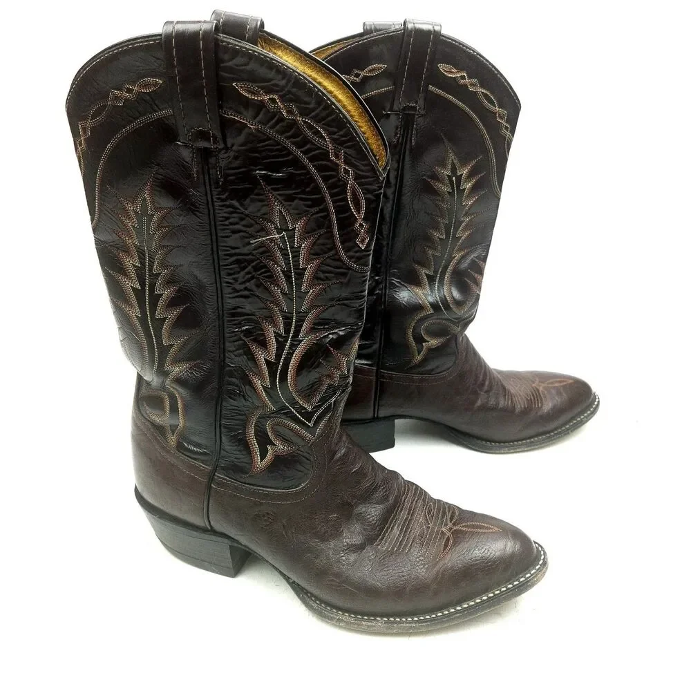 Vintage Tony Lama 6703 Men's 10 D Cowboy Western Boots Brown Black Leather